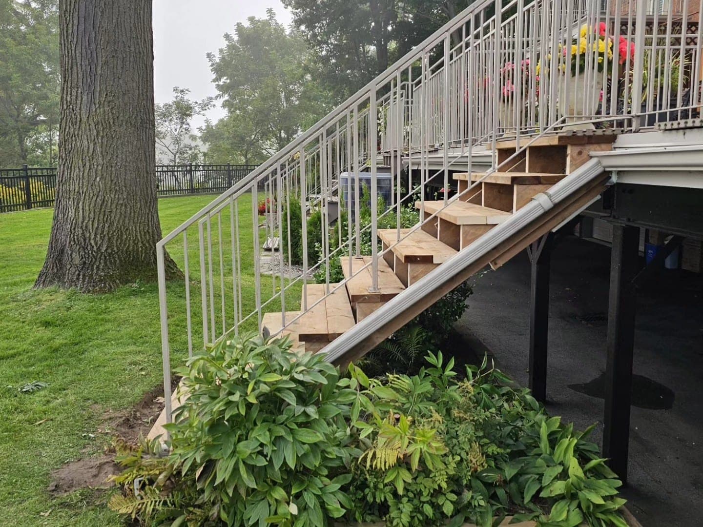 Rebuilt wood staircase with railings
